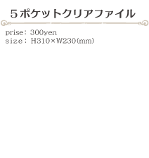 ５ポケットクリアファイル size:H310×W230(ミリ)価格:300円